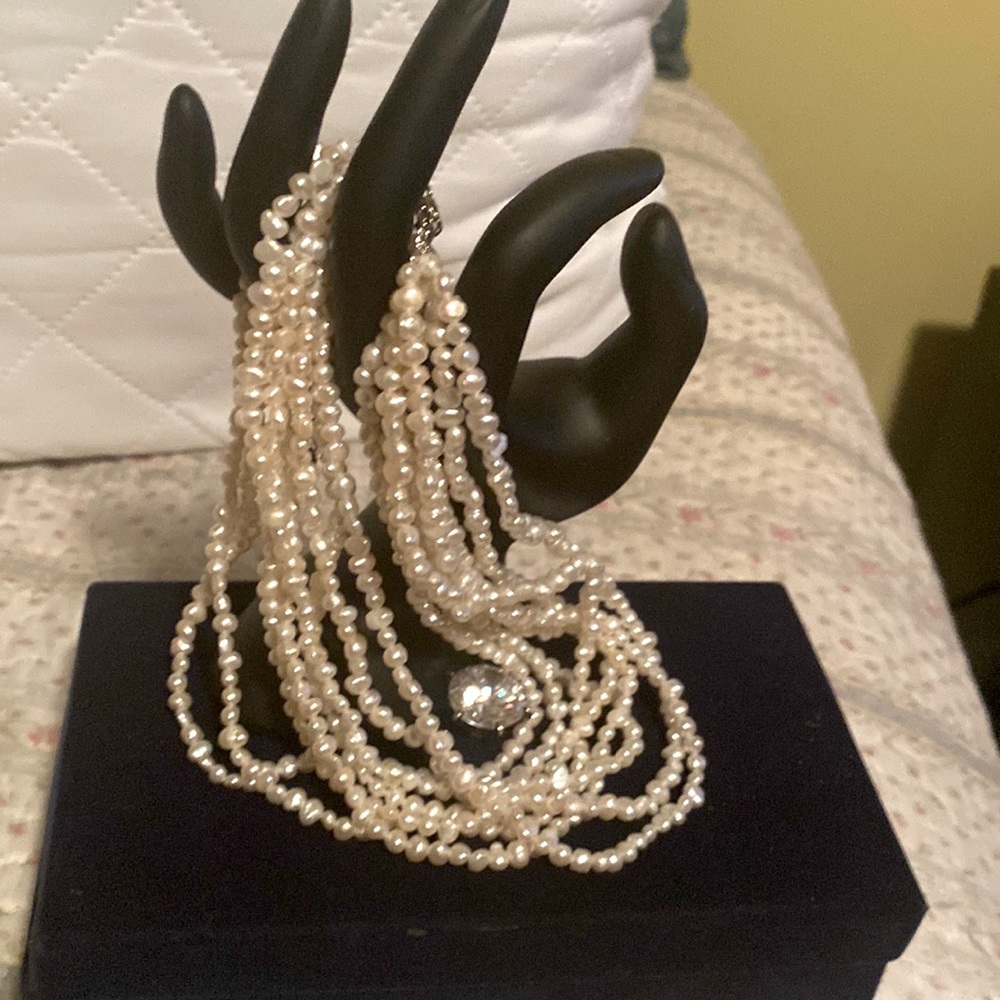 Eight Strand Faux Pearl Necklace Choker 15”